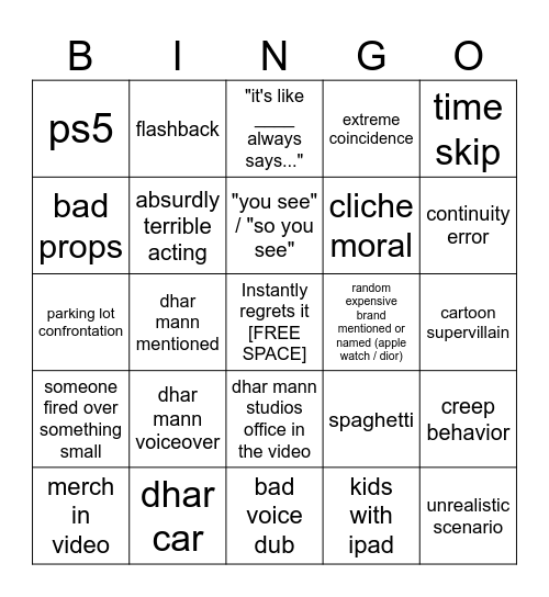 Dhar Mann Bingo v4 Bingo Card