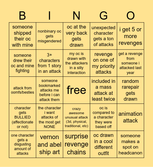 YAMI ARTFIGHT BINGO 2025 Bingo Card