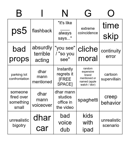 Dhar Mann Bingo v4 Bingo Card