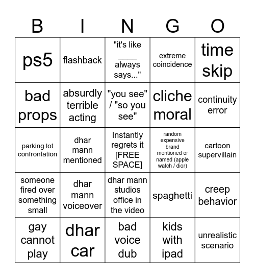 Dhar Mann Bingo v4 Bingo Card