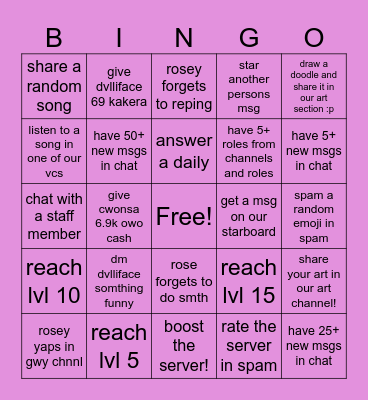/bubbline bingo :p Bingo Card