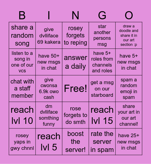 /bubbline bingo :p Bingo Card
