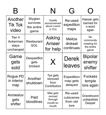Despair 2 Bingo Card Bingo Card