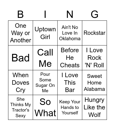 Music Bingo Card