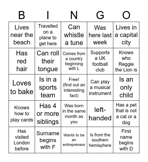KCL Bingo Card