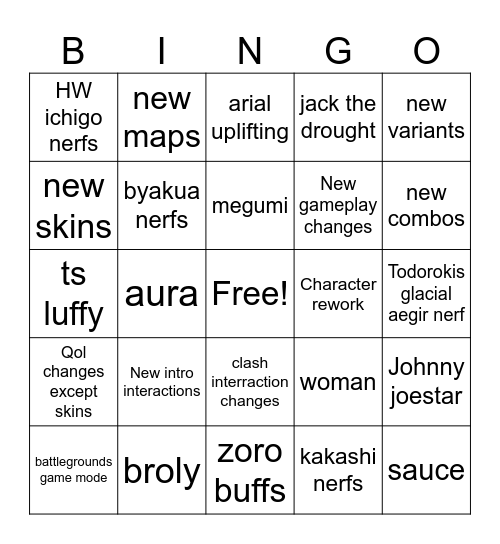 Shonen unleashed update 6 Bingo Card