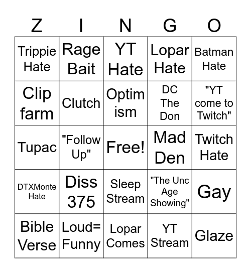 214MADEZ Bingo Card