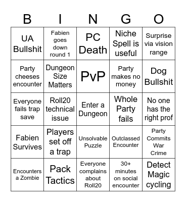 Mad Mage Session One Bingo Card