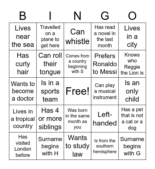 KCL Bingo Card