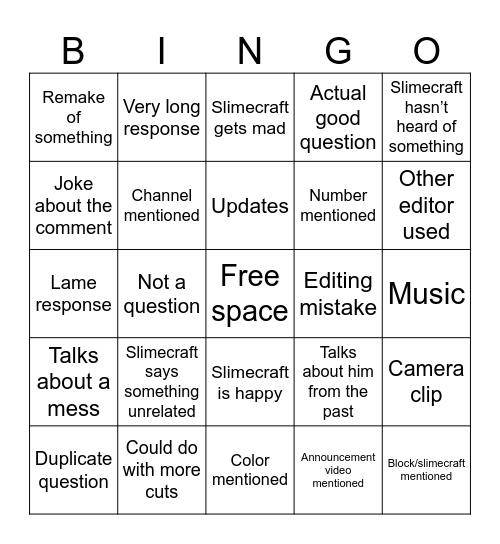 Q&A series Bingo Card