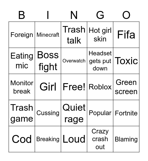 Rage bingo Card