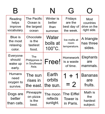TRUTH or OPINION Bingo Card
