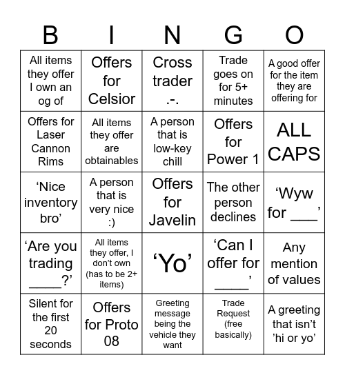 Trading Island Bingo Card