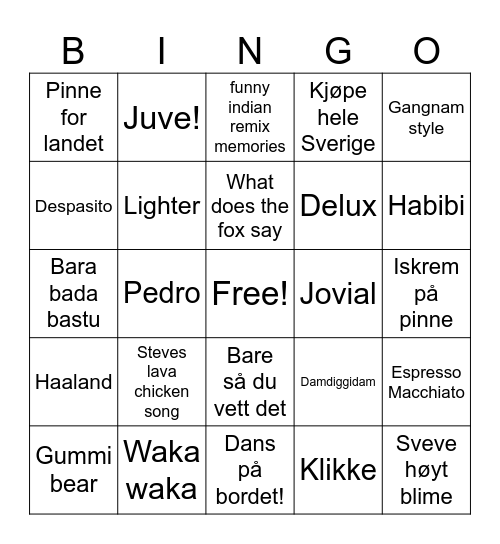 Nico’s musikkbingo Card