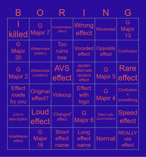 Effect collection Bingo Card