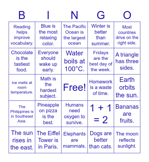 TRUTH or OPINION Bingo Card