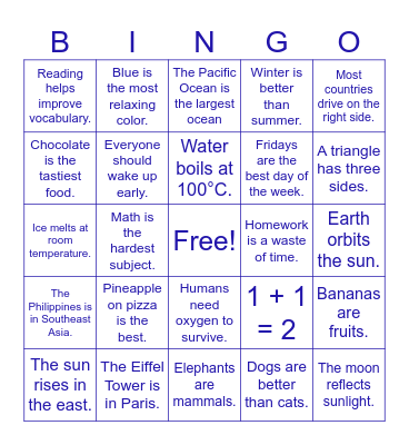 TRUTH or OPINION Bingo Card