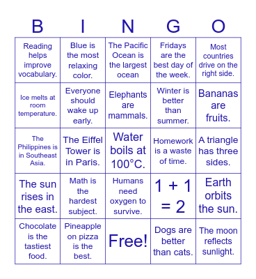TRUTH or OPINION Bingo Card