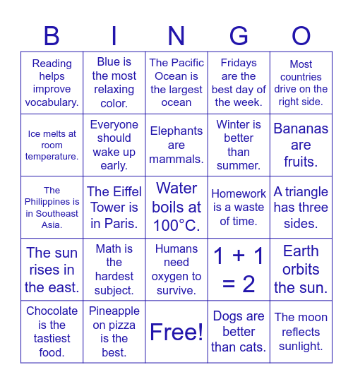TRUTH or OPINION Bingo Card