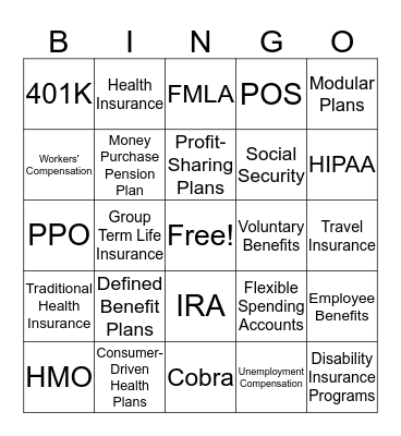 Employee Benefits Bingo Card