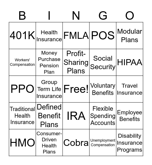 Employee Benefits Bingo Card
