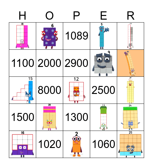 Number blocks Bingo Card