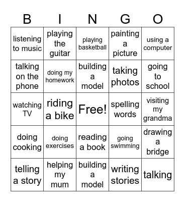 Activities Bingo Card