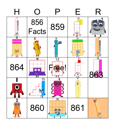Number blocks Bingo Card