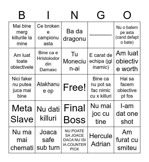 BINGO LEVI LOL Bingo Card
