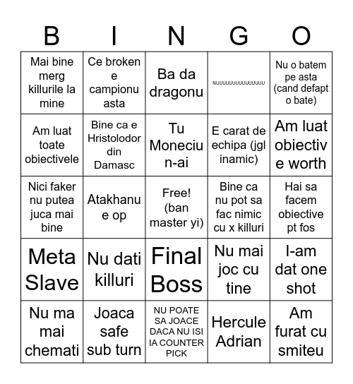 BINGO LEVI LOL Bingo Card