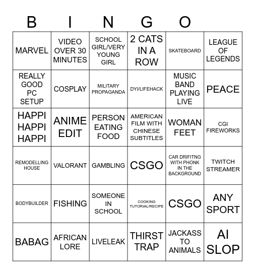 DOUYIN Bingo Card