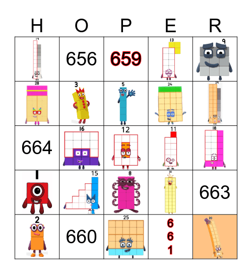 Number blocks Bingo Card