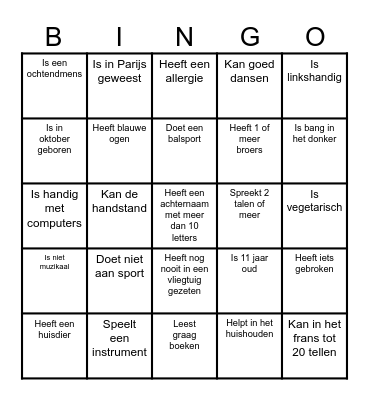 Kennismakingsbingo Card