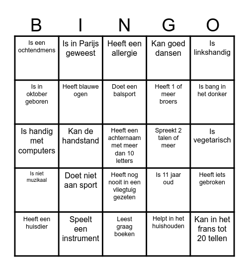 Kennismakingsbingo Card