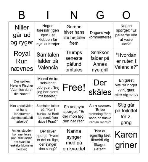Løbeklubsbingo Card