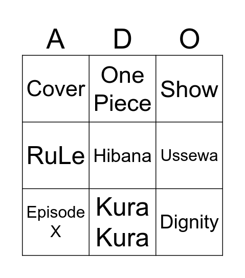 Ado Bingo Card