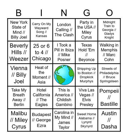 Where in the World? Bingo Card