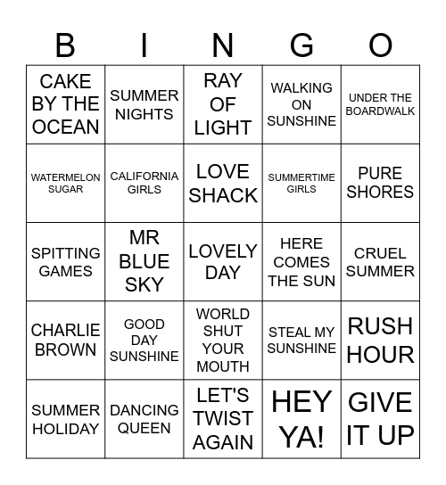 ERIC'S FEEL GOOD SUMMER VIBES Bingo Card