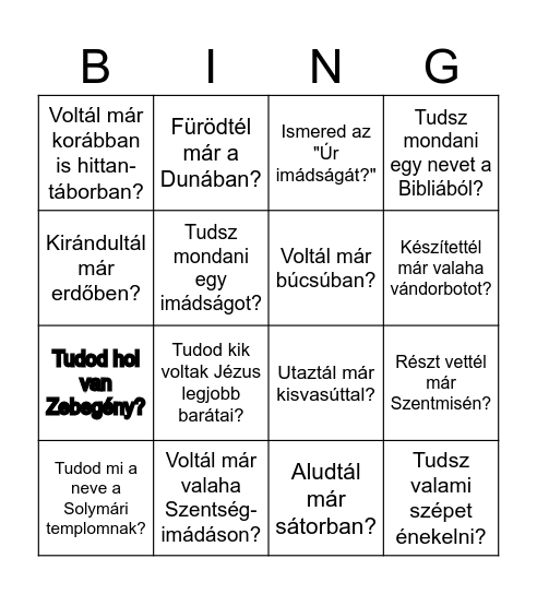 Solymár - Zarándoktábor 2025 Bingo Card
