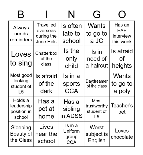 Lyra 5 Bingo Card