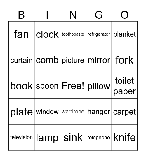 Things in house Bingo Card