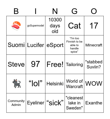 Social Sunday - Suvi Bingo Card