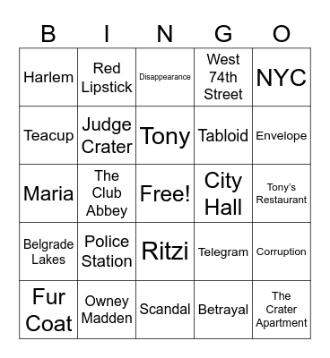 Book Club Bingo Card