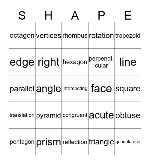 GEOMETRY Bingo Card