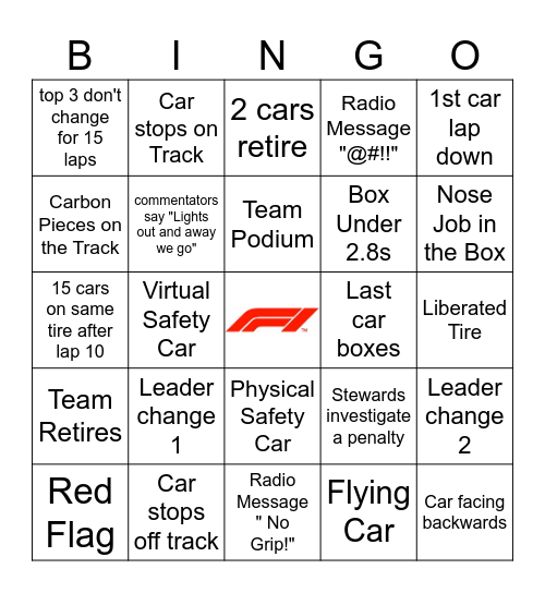 Austrian GP 2025 Bingo Card