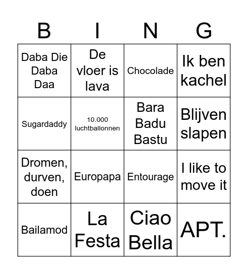 Muziek bingo! Bingo Card