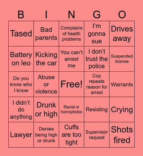Bodycam Bingo Card