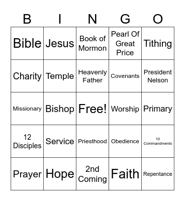 Gospel Principals Bingo Card