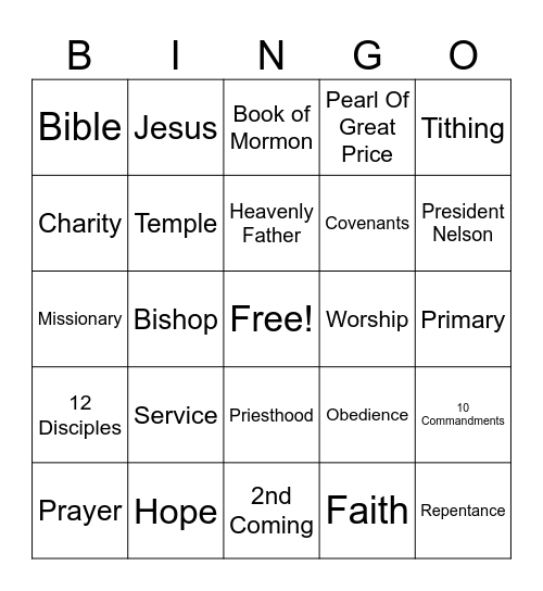 Gospel Principals Bingo Card