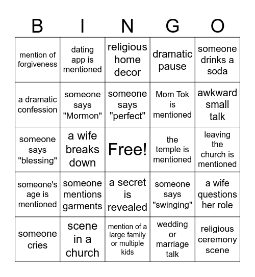 The Secret Lives of Mormon Wives Bingo Card